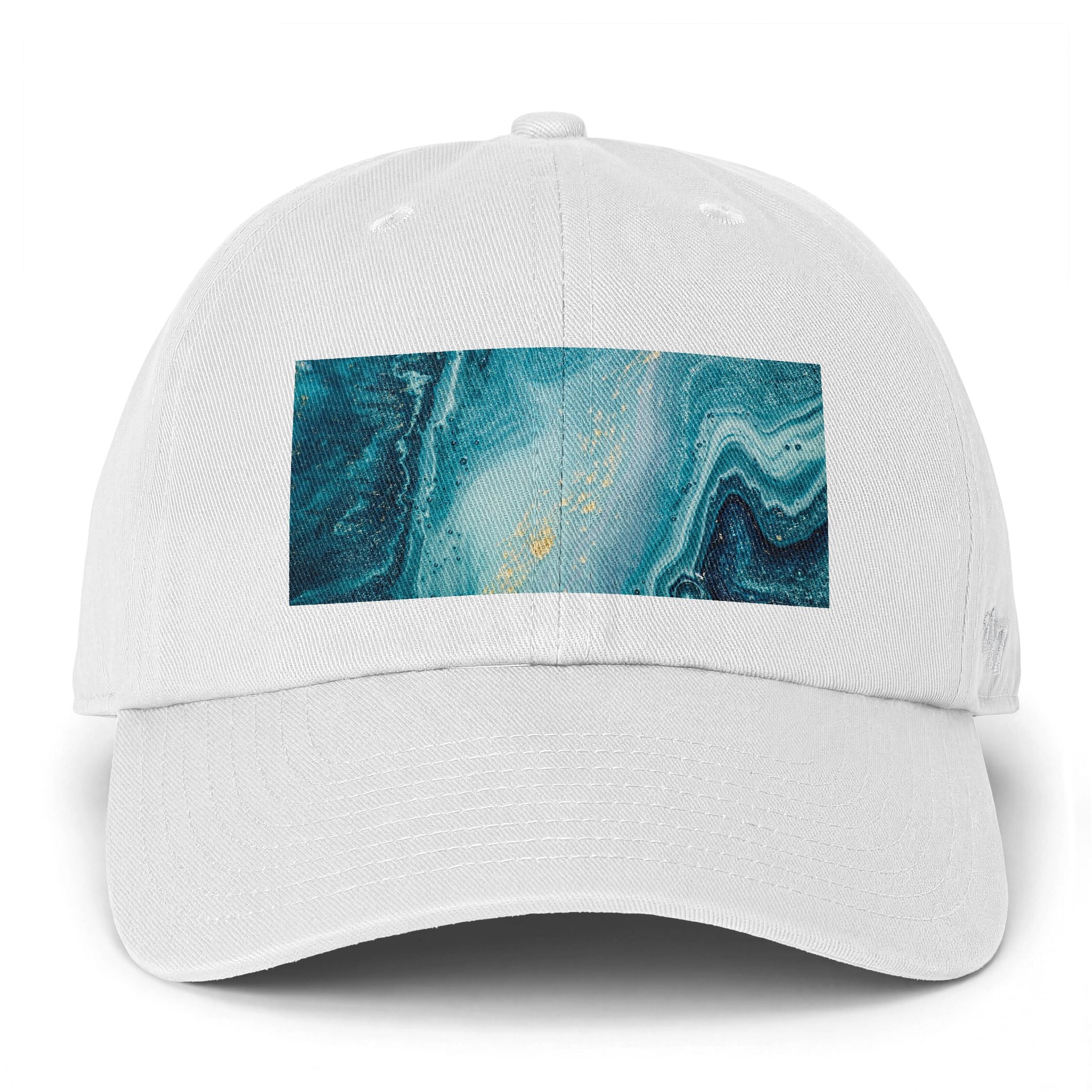 Ocean Marble Baseball Cap — Teal Abstract Wave Design