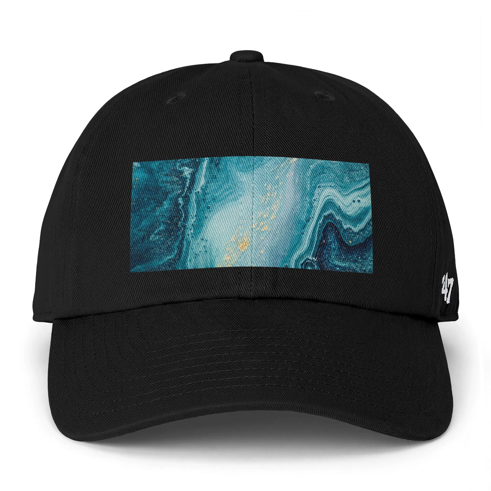 Ocean Marble Baseball Cap — Teal Abstract Wave Design